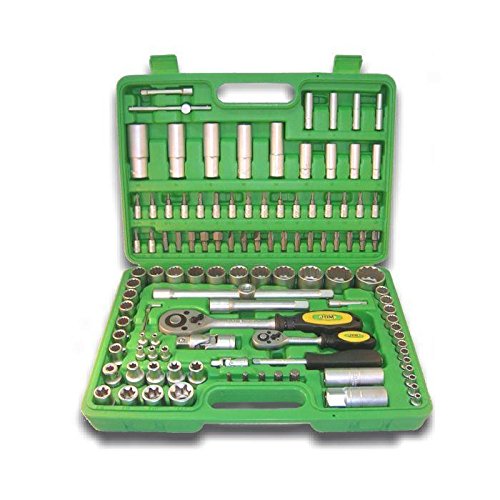 JBM 50791 - Maletín herramientas de 113 piezas con vasos de 12 cantos en estuche (cincado) color verde