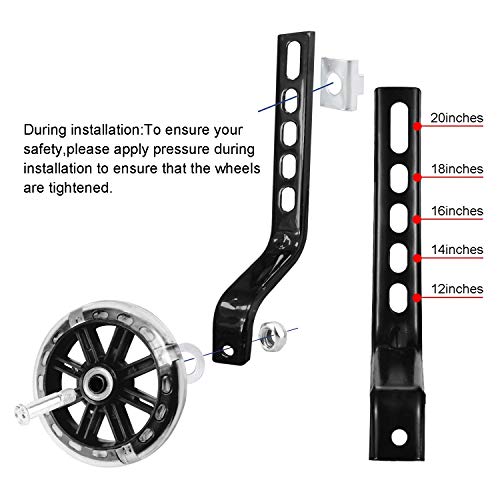 JEEZAO Ruedines Bicicleta Infantil, Bicicleta Estabilizador Ruedas,Niños Entrenamiento Ruedines Accesorio de Bicicleta Universal (Destello Negro)
