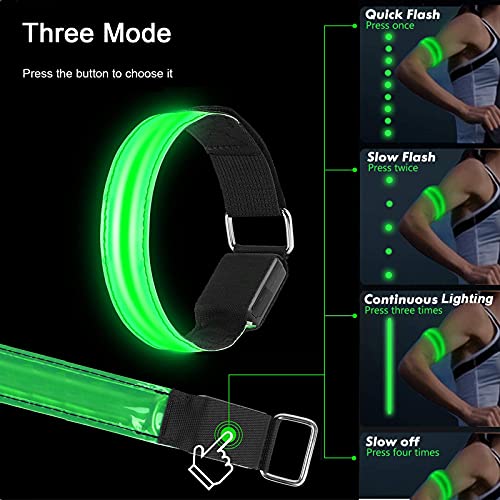 JeoPoom 2PCS Brazaletes LED Recargable USB, Luces Running Banda Reflectante, Luminosa de Seguridad Nocturna Impermeable 3 Modos para Correr, Conciertos, Festivales o Caminar de Noche(Verde)
