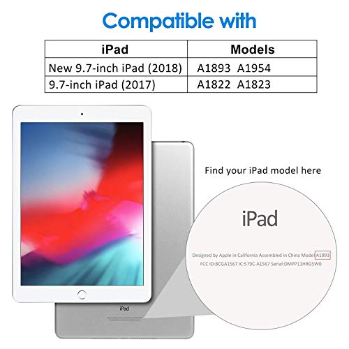 JETech Funda Compatible iPad (9,7 Pulgadas, 2018/2017 Modelo, 6ª/5ª Generación), Soporte de Doble Plegables y Contraportada de TPU a Prueba de Choques, Auto-Sueño/Estela, Negro