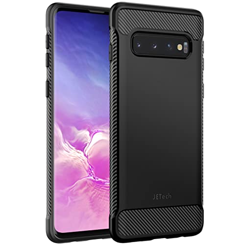 JETech Funda Slim Compatible con Samsung Galaxy S10, Carcasa Teléfono Delgado con Absorción de Impacto y Diseño de Fibra de Carbón (Negro)