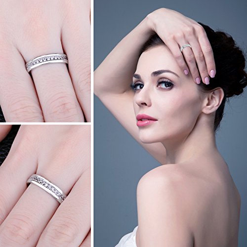 JewelryPalace Anillos Mujer Plata Diamante Simulado, Anillos de Compromiso Plata de ley 925 Mujer Chapado en Oro, Promiso Anillo Mujer Alianzas Banda Boda Eternidad, Joyería de Aniversario