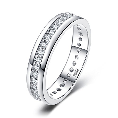 JewelryPalace Anillos Mujer Plata Diamante Simulado, Anillos de Compromiso Plata de ley 925 Mujer Chapado en Oro, Promiso Anillo Mujer Alianzas Banda Boda Eternidad, Joyería de Aniversario