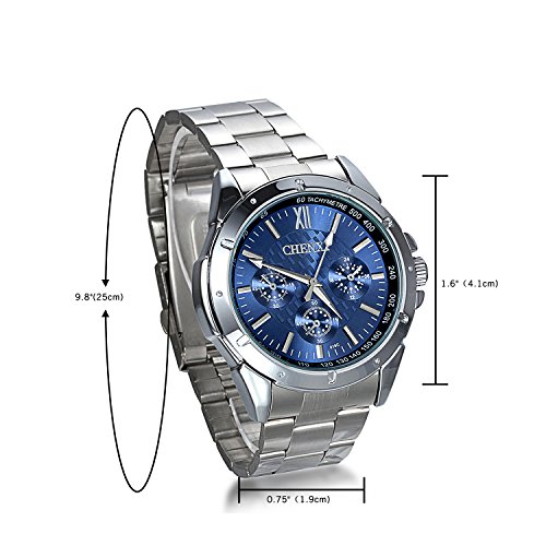 JewelryWe Reloj de Pulsera para Hombre, Reloj de Hombre, Reloj Azul con Puntero de Plata de Acero Inoxidable
