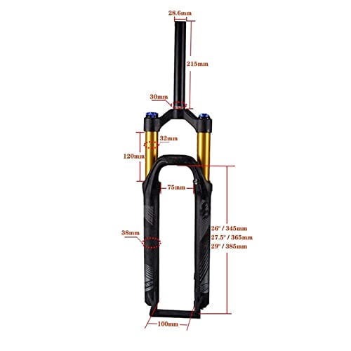 JIE KE Horquilla de suspensión Delantera Fat Tire MTB 26 27.5 29, Amortiguador de Bicicletas con Ajuste de Rebote 1-1/8 '' Tubo Recto QR 9mm Bloqueo Manual