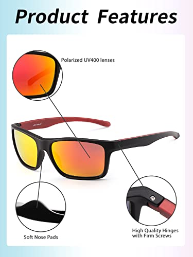 JIM HALO Polarizadas Deportivas Gafas de Sol de Espejo Wrap Alrededor Conducir Pescar Hombre Mujer(Negro/Naranja Espejo)