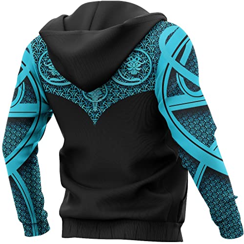 JJLLAZAD Sudadera con Capucha De Tatuaje Vikingo para Hombre, Estampado 3D Harajuku, Suéter Holgado Informal, Sudadera De Gran Tamaño, Chaqueta Informal De Calle De Otoño,Blue Hoodie,XXL