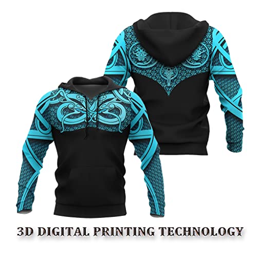 JJLLAZAD Sudadera con Capucha De Tatuaje Vikingo para Hombre, Estampado 3D Harajuku, Suéter Holgado Informal, Sudadera De Gran Tamaño, Chaqueta Informal De Calle De Otoño,Blue Hoodie,XXL