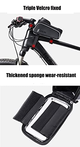 JKLJL Bolsa Bici,Bolsa Bicicleta Pantalla táctil Repelente al Agua,Bolsa de Manillar,Adecuada para Bicicletas de montaña,Bicicletas de Carretera,Tela de Estera de Paja con patrón de Carbono,Negro.