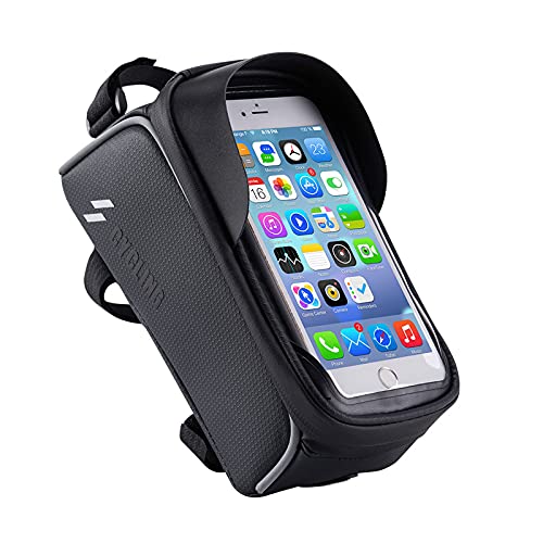 JKLJL Bolsa Bici,Bolsa Bicicleta Pantalla táctil Repelente al Agua,Bolsa de Manillar,Adecuada para Bicicletas de montaña,Bicicletas de Carretera,Tela de Estera de Paja con patrón de Carbono,Negro.
