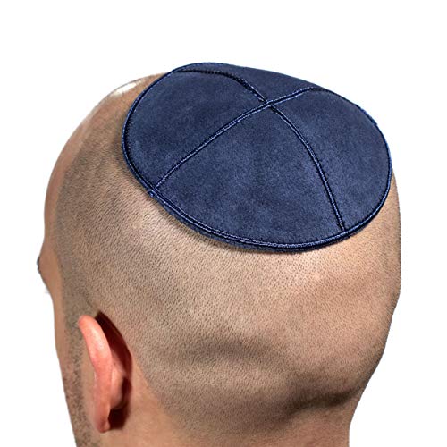 JL Kippha's Kipá 16cm Judía CUERO AZUL MARINO Kipa Kipá Redondo Yarmulke synagogue