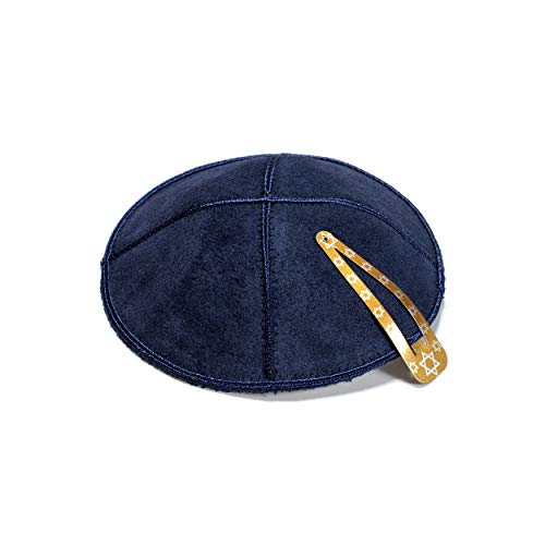 JL Kippha's Kipá 16cm Judía CUERO AZUL MARINO Kipa Kipá Redondo Yarmulke synagogue