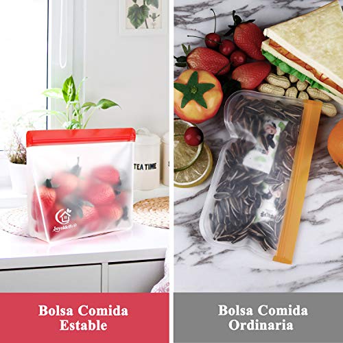 Joyoldelf Bolsas Silicona Reutilizables, 8PCS PEVA Bolsas de Silicona Reutilizables, Bolsas Verticales Con, Bolsas Herméticas para Congeladores, Ideal para Fruta Verduras Carne Sándwich y Líquida