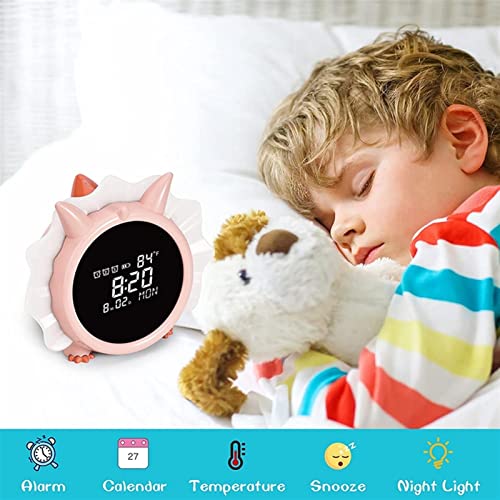 JQDMBH Despertador Digital Reloj de Alarma Digital for Dormitorio,Calendario,Fecha y Reloj de Alarma de Dinosaurios con la luz Nocturna del Temporizador,for niñas. (Color : Plum)