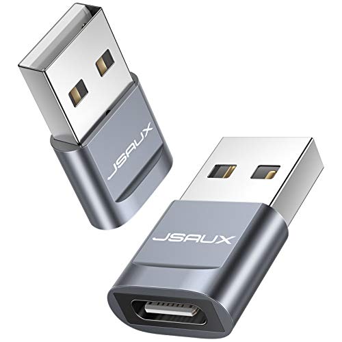 JSAUX Adaptador USB C a USB 2.0 [2Pack] USB-C Hembra a Tipo A USB Macho Adaptador Carga Rápida Compatible para iPhone 13/12/11, Samsung A70/A50/S21/S20/S10 y Otros USB C Dispositivos-Gris