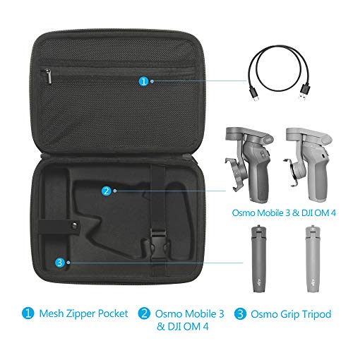 JSVER Funda de Transporte Osmo Mobile 3 Osom 4 Estuche Protector Bolsa de Almacenamiento Compatible con dji Osmo Mobile 3/4 y Accesorios Negro