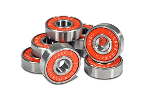 JUCKER HAWAII Longboard Skateboard Bearings ABEC 9 - Rodamientos alta precisión con Spacer 10mm rojo