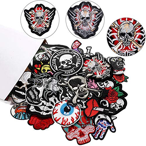 Juego de 30 Parches de Banda de Rock Punk Parche de Planchado de Bordado Patrón de Bola de Ojo Calavera para Chaquetas Halloween Sombrero Ropa Bolsas Decoración