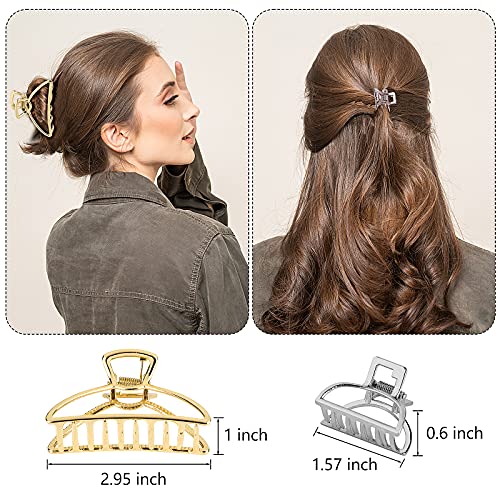 Juego de 6 pinzas de metal para el pelo, incluye pinza de mandíbula abierta antideslizante pequeña de 1,57 pulgadas y pasadores de mandíbula hueca grande de 3 pulgadas para mujer medio moño, 3 colores