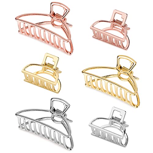 Juego de 6 pinzas de metal para el pelo, incluye pinza de mandíbula abierta antideslizante pequeña de 1,57 pulgadas y pasadores de mandíbula hueca grande de 3 pulgadas para mujer medio moño, 3 colores