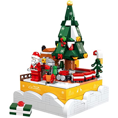 Juego de juguetes de bloques de construcción navideños - Kits de construcción de árboles de Navidad para niños - Caja de música de bloques de construcción navideños de bricolaje STEM - Regalos de jugu