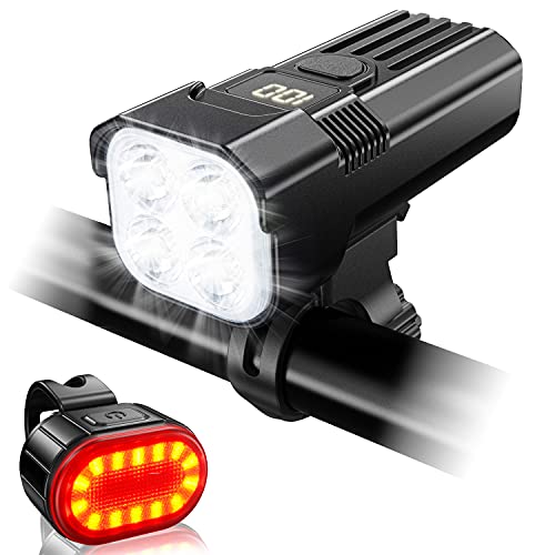 Juego de Luces para Bicicleta, Super Brillante, 2000 Lúmenes, Mejora de Luz para Bicicleta, 4 Luces LED Delanteras para Ciclismo, IP65, Impermeables, Recargables por USB con 6 Modos luz Trasera Roja