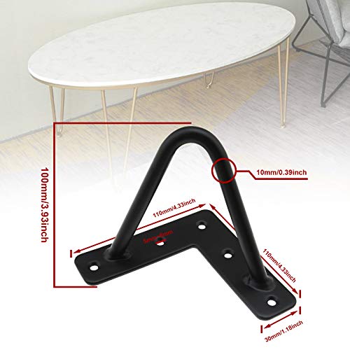 Juego de patas de mesa de horquilla de 4 pulgadas, color negro, 2 varillas, patas de muebles con tornillos y protectores de suelo para banco, escritorio, armario, cajones