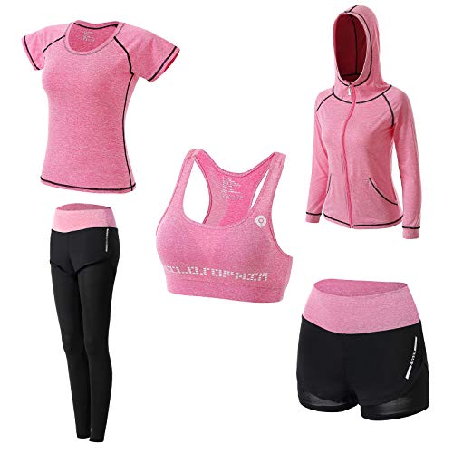 JULY'S SONG Conjunto Deportivo Mujer Conjunto Yoga 5 Piezas Conjuntos Deportivos para Mujer Yoga Fitness Deporte Chándales Deportivo Ropa de Correr Conjunto de Gimnasio Ejercicio