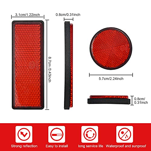 JUNMEIDO 14 pcs Catadioptrico Adhesivo Rojo Reflectores Remolque Reflector Catadioptrico Rectangular y Redondo Reflectante para Remolques Adhesivo Reflectores para Motocicleta Caravana Camión Barco