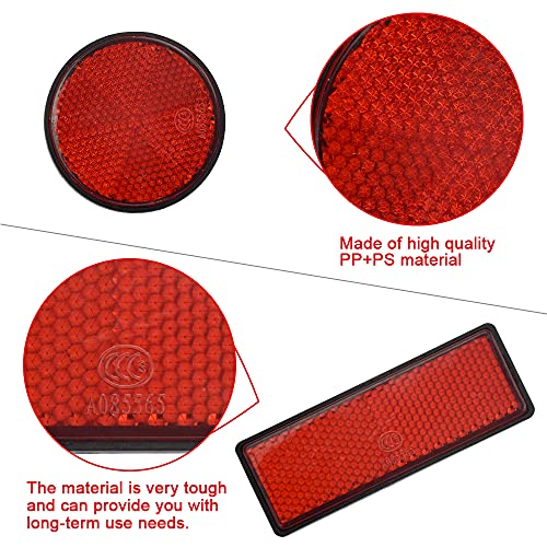 JUNMEIDO 14 pcs Catadioptrico Adhesivo Rojo Reflectores Remolque Reflector Catadioptrico Rectangular y Redondo Reflectante para Remolques Adhesivo Reflectores para Motocicleta Caravana Camión Barco