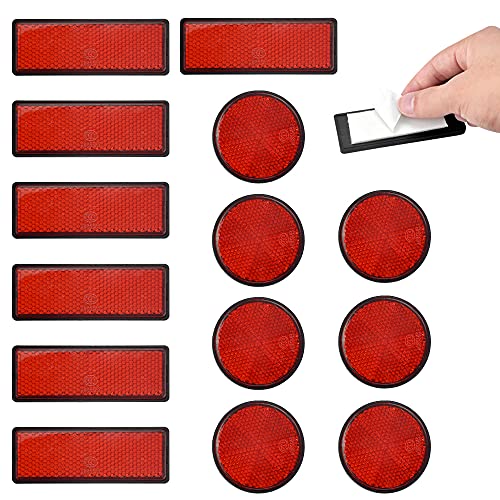 JUNMEIDO 14 pcs Catadioptrico Adhesivo Rojo Reflectores Remolque Reflector Catadioptrico Rectangular y Redondo Reflectante para Remolques Adhesivo Reflectores para Motocicleta Caravana Camión Barco