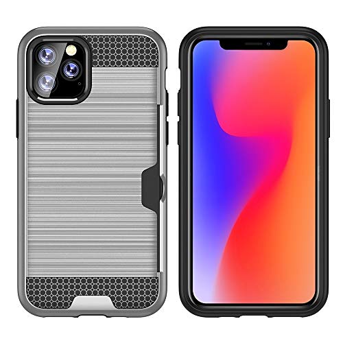 JUNXI Phone For el iPhone 11 de TPU Pro Ultra-Delgada + PC cepilló la Caja Protectora a Prueba de Golpes Textura con Ranura for Tarjeta (Negro) Simplemente en Forma y cómodo (Color : Silver)