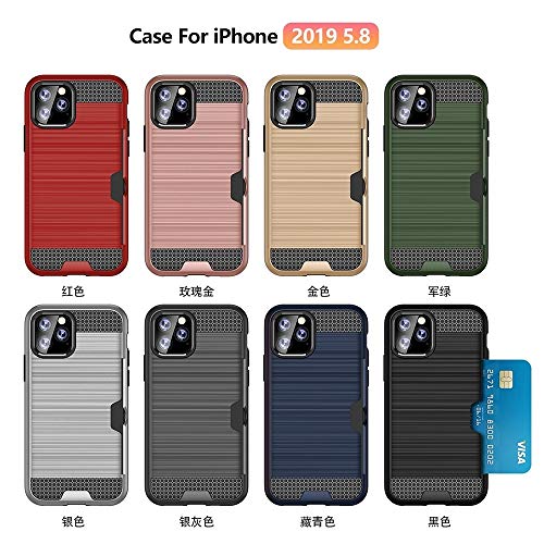JUNXI Phone For el iPhone 11 de TPU Pro Ultra-Delgada + PC cepilló la Caja Protectora a Prueba de Golpes Textura con Ranura for Tarjeta (Negro) Simplemente en Forma y cómodo (Color : Silver)