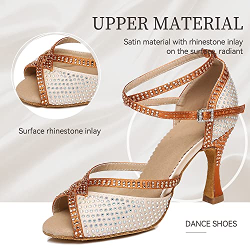 JUODVMP Zapatos de Baile Latino Mujer y Niñas Salsa Tango Ballroom Practice de Rendimiento Zapatos de Baile,Modelo YCL451,Rosa+BG-7.5CM Heel-38 EU