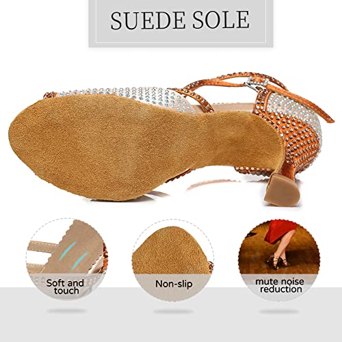 JUODVMP Zapatos de Baile Latino Mujer y Niñas Salsa Tango Ballroom Practice de Rendimiento Zapatos de Baile,Modelo YCL451,Rosa+BG-7.5CM Heel-38 EU