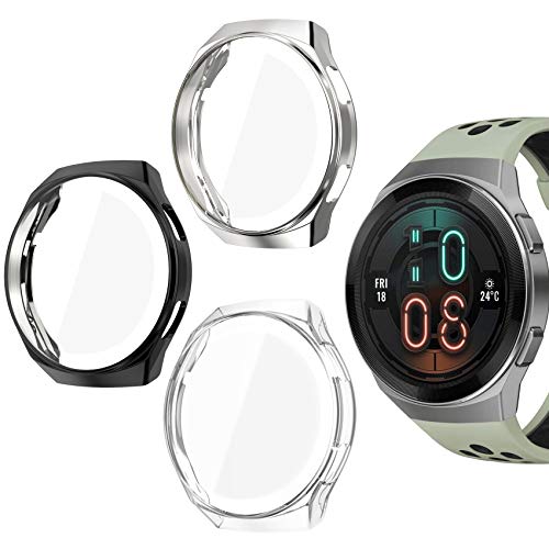 Jvchengxi Protector de Pantalla para Huawei Watch GT 2e, (3 Pack) De TPU Suave Resistente a Los ArañAzos a Prueba de ArañAzos Carcasa Protector para Huawei GT 2e (Negro/Claro/Plata)