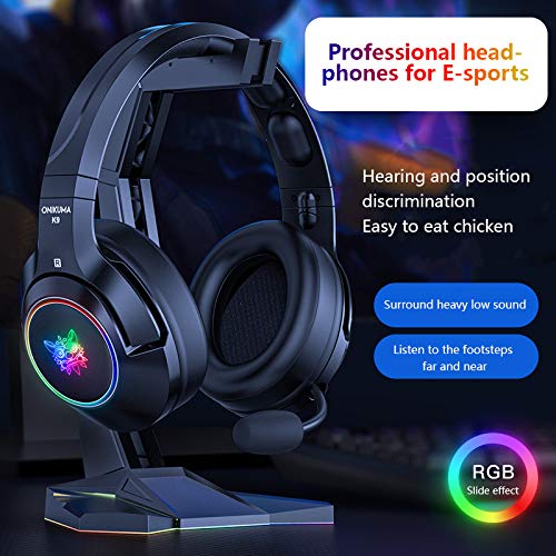 K9 Stereo Gaming Headset para PS4 PC Xbox One PS5 Switch Controller, con Sonido Envolvente RGB Light Noise Reduction Micrófono Auriculares (USB + 3.5mm Black Demon Version)