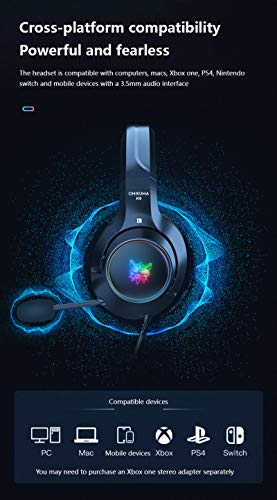 K9 Stereo Gaming Headset para PS4 PC Xbox One PS5 Switch Controller, con Sonido Envolvente RGB Light Noise Reduction Micrófono Auriculares (USB + 3.5mm Black Demon Version)