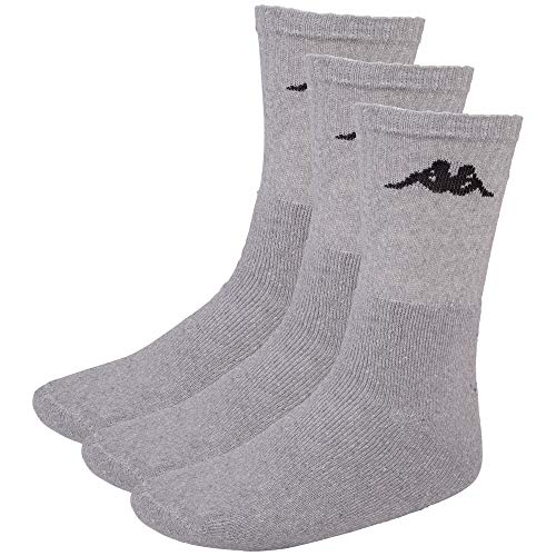 Kappa Sonotu 3 - Calcetines deportivos unisex (3 unidades), diseño retro, Unisex adulto, Calcetines, 704304, gris (19M), 43-46