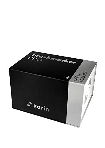 KARIN Mega Box Plus – 72 colores + 3 Blender, BrushMarker Pro – Brushpen a base de agua adecuado para pintar, dibujar y escribir a mano, multicolor, neón, colores incluidos 27C13