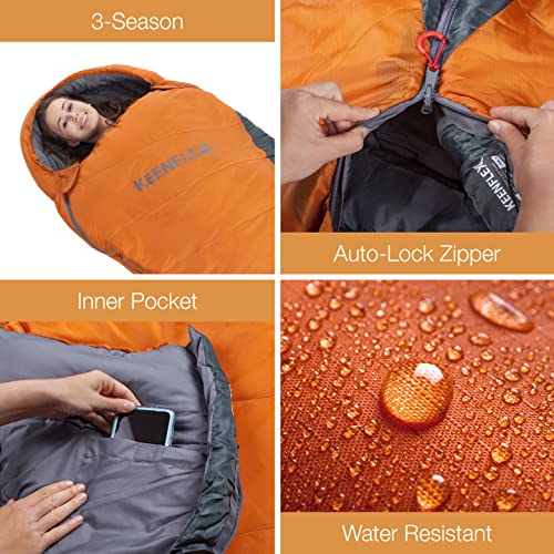 KEENFLEX Saco de Dormir Tipo Momia 3 Estaciones (Naranja)