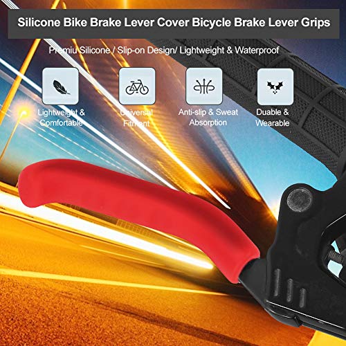 Keenso Protectores para Manetas de Bici, Agarre de Silicona Impermeable para maneta de Freno, Antideslizante (Rojo)