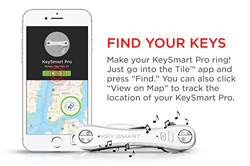 KeySmart Pro - Llavero Compacto con Linterna LED y Tecnología Smart Tile. Rastrea Tus Llaves y teléfono extraviado con Bluetooth (hasta 10 Llaves, Blanca)