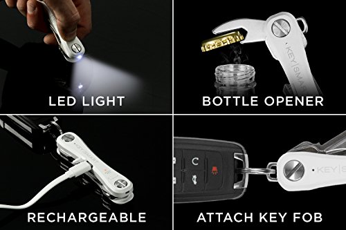 KeySmart Pro - Llavero Compacto con Linterna LED y Tecnología Smart Tile. Rastrea Tus Llaves y teléfono extraviado con Bluetooth (hasta 10 Llaves, Blanca)