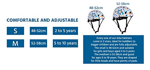 KIDDIMOTO Casco Bicicleta Completamente Ajustabl - Bici Casco para Infantil y Niños para Patinete, Ciclismo, Scooter, Bicicleta de Equilibrio y Monopatin - Estrellas - S (48-53cm)