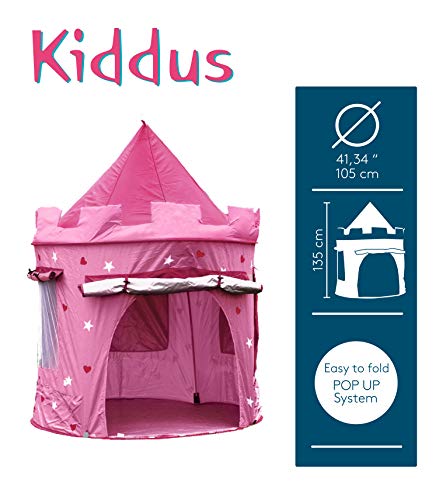 Kiddus Tienda Casa Carpa Campaña de Tela Lona para Niñ@s. Castillo Princesa, Pop UP Plegable para Jugar Juguete Infantil. Rosa