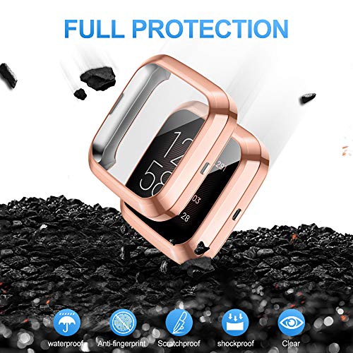 KIMILAR Funda Compatible con Fitbit Versa 2 Protector de Pantalla (NO para Versa/Versa Lite/SE), [4 Pack] Suave TPU Cubierta Cover Case para Versa 2 Smartwatch, Rose/Rose Gold/Silver/Clear