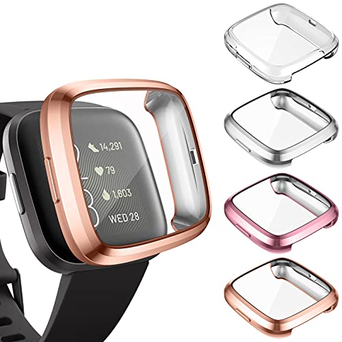 KIMILAR Funda Compatible con Fitbit Versa 2 Protector de Pantalla (NO para Versa/Versa Lite/SE), [4 Pack] Suave TPU Cubierta Cover Case para Versa 2 Smartwatch, Rose/Rose Gold/Silver/Clear