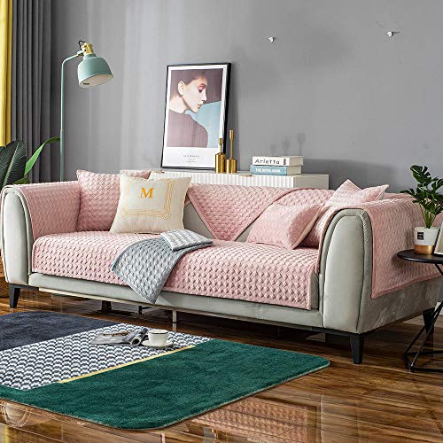 kinfuki Elástica Toalla De Sofá,Plush Non-Slip Sofa Cushion-Tender Pink_110*240