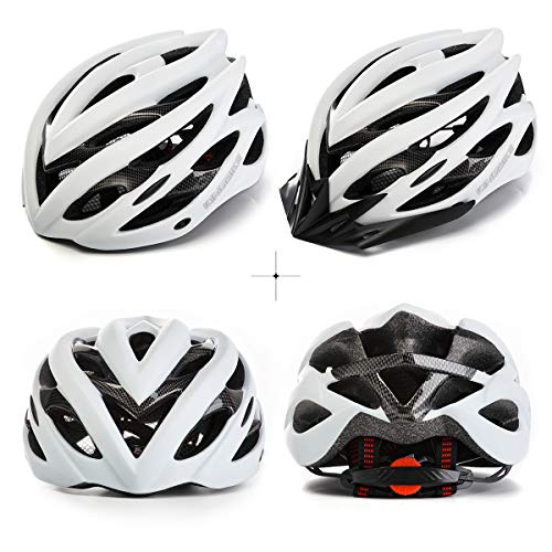 KING BIKE Casco de Bicicleta con Luz LED para Hombres Damas Casco En Los Cascos Artículos Deportivos Cascos de Bicicleta Ltd Racing Bike Mountain Shell MTB (Blanco, L/XL(59-62CM))